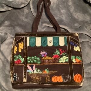 Lulu Guinness Embroidered Market Scene Tote - Brown